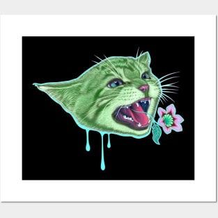 Here Kitty Kitty in Green Posters and Art